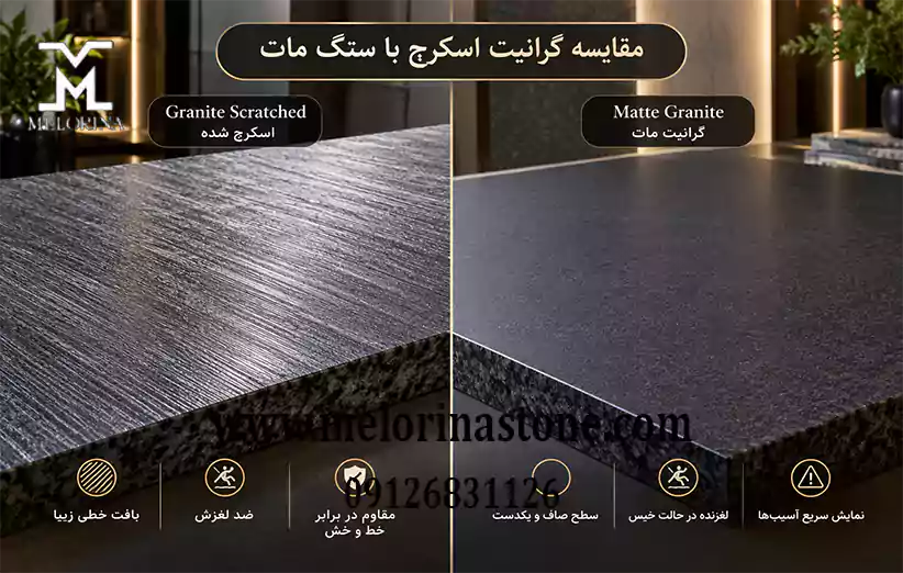 تفاوت گرانیت اسکرچ شده با سنگ مات
