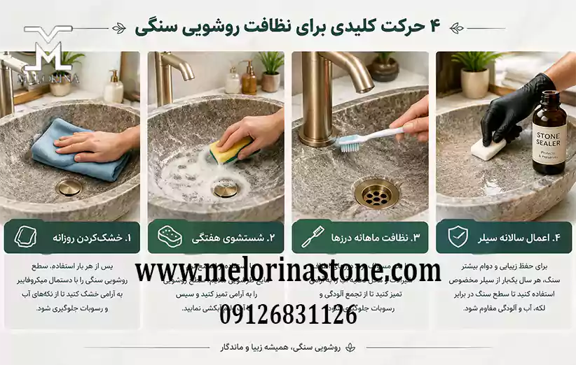 4 حرکت که کمک میکند بهتر بدانیم چگونه روشویی سنگی را نظافت کنیم